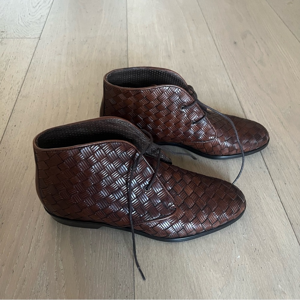 Cole Haan Brown Ankle Boots with Woven Leather